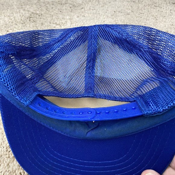 Vtg Midway Motors Snapback Hat Mesh Foam Trucker Blue White Corvette Logo Cap - Picture 5 of 10